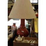 Large ceramic table lamp with wooden base