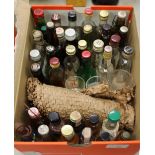 Box containing some alcoholic miniatures (including a bottle of Vecchia Romagna) together with a