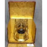 Perfume Bottle Eastern Style Building in Gilt Metal Stand with Script Writing in Gilt Lined Box