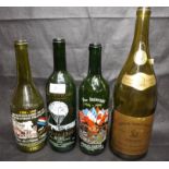 Four French Commemorative Wine Bottles Printed in Enamels with Pictorial Signs