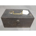 Heavy Steel Cash Box with Lock and Key and Brass Handle