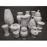 Collection of Aynsley China "Little Sweetheart" comprising Ten Vases, Lidded Ginger Jar and an