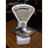 Large Set of Aviary White Enamel Shop Scales