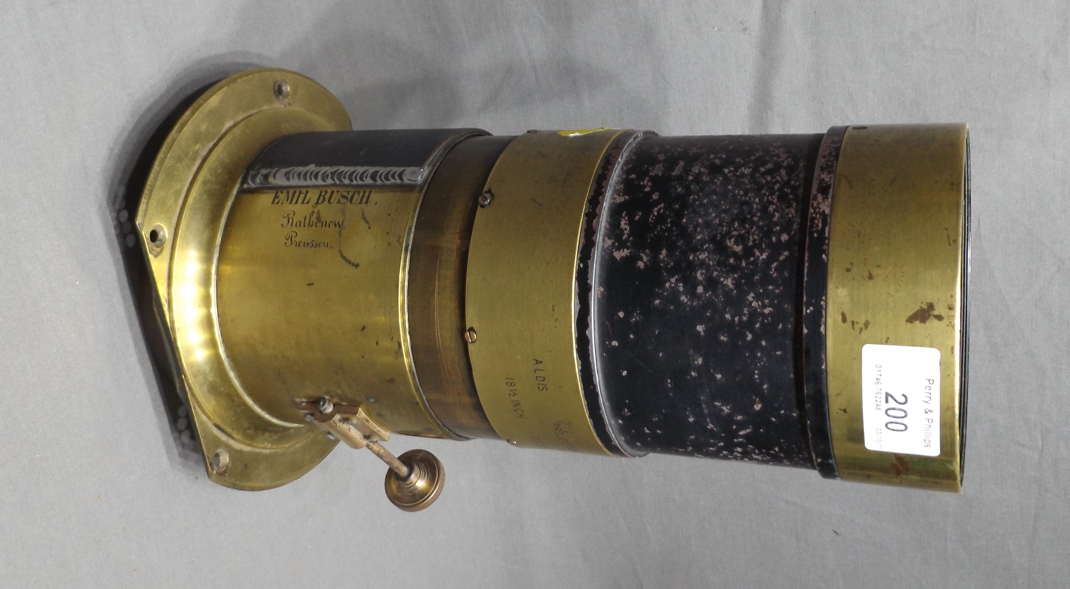 Very Large 19th Century Brass Mounted Camera Lens marked Alsis Projection Anastigmat 18.5" focus