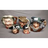 Collection of Toby Jugs including Two Large Doulton "Rip Van Winkle" and "The Poacher Large