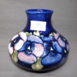 William Moorcroft Vase with Blue Ground, of Squat Form 6" high with green painted Moorcroft