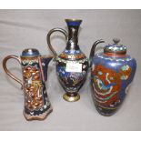 Three Pieces of Cloisonne Ware including Two Wine Pots, one decorated with Butterflies and one