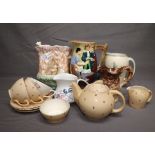 Interesting Collection of China including Sylvac Wall Pocket, Salt Glazed Bacchus Jug, Burleigh Ware