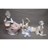 Collection of Lladro and Nao Figures including Lladro Figure of a Large Reclining Clown 14.5"