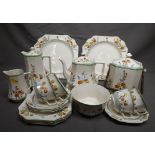 Fielding's Art Deco Tea and Coffee Set "Poppy" comprising Teapot, Coffee Pot, Sugar & Cream, Biscuit