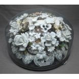 Victorian Parian Ware "In Memorium" Table Centre Piece Under Dome with Angel, Holding Hands, Lillies