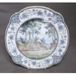 Royal Crown Derby Plate of Unusual Form with Scalloped Shape and Painted Landscape in Pastel Colours