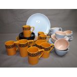 Poole Pottery Hand Made Tea Set comprising Five Cups, Saucers , Tea Plates, Sugar, Cream and Slop