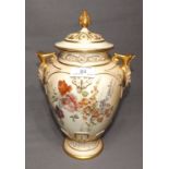 Royal Worcester Lidded Vase 12" high Blush Background, Heavy Gilding and Painted with Summer