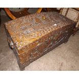 Oriental Carved Camphor Wood Linen Chest with Dome Top