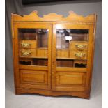 Late Victorian glazed Smokers Cabinet with 2 bevelled glass doors and pigeon holes and drawers