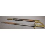 Robert Mole & Sons Pioneers Short Sword with Brass Grip and Guard complete with Leather Scabbard