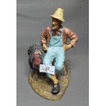 Royal Doulton Figure "Thanks Giving" of Farmer Sitting with Turkey, unglazed and painted 8" high