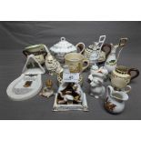 Quantity of Torquay and Crested Ware including Torquay Ware Teapot, Sugar & Cream, Goss Welshpool