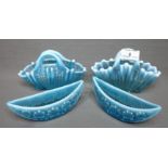 Four Davidson's Blue Pearline Glass Baskets including a pair of 6" boat shaped baskets and two two