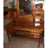 Victorian Walnut Kneehole Dressing Table with Two Small Cupboards Flanking a Bevelled Mirror 4'wide