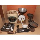 Quantity of Kitchenalia including Herb Cutter, Meat Cleaver, Scales etc