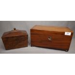 19th Century Mahogany Tea Caddy with Tea Lidded Compartments and Glass Mixing Bowl together with A