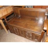 Old Charm Hall Seat with Carved Panel Front, Lifting Seat and Low Back