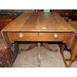 Victorian Oak Planked Top Breakfast Table on Pedestal Base with Drawers at Each End