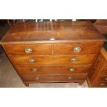 Late Georgian Oak Chest Of Two Over Three Graduated Drawers on Bracket Feet with Later Brass Handles