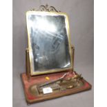 Rare Victorian Brass Mounted Dressing Table Mirror with Original Paraffin Hair Curlers