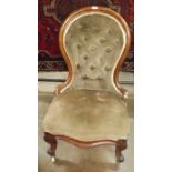 Victorian Ladies Nursing Chair Supported on Front Cabriole Legs with Button Back Upholstery