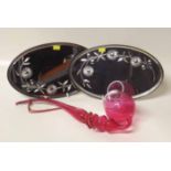 Pair of Victorian oval small mirrors also a Cranberry pipe. Condition report: see terms and