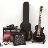 Epiphone Les Paul custom Black Beauty with three pickups with case, strap, stand and Roland micro