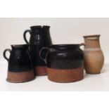 Three Jackfield type 19th C jugs and one other early jug Condition report: see terms and conditions