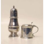 Silver mustard pot and shaker Condition report: see terms and conditions
