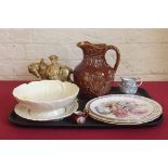 Eichwald (2624) spill holder, Woods brown glaze malt jug, Doulton 'Fox Hunting' plate (D.5104),