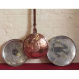 2 silver plated trays and copper warming pan Condition report: see terms and conditions