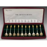 Set of twelve silver spoons 'The Queen's Beasts' by W. Comyns, 1972, cased, 10oz 11dwt. Condition