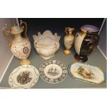 Blakeney jardinier, Adams & Co. 'Athene Border' lidded vase, two other Staffordshire vases, Falcon