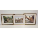 Three watercolours by T.B. Jones 'Shakespear's School', 'A Quaint Corner at Macclesfield' and