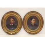 Pair of oval painted Victorian photograph portraits. Condition report: see terms and conditions