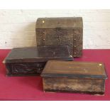 Carved oak box, inlaid rosewood box and a brass casket. Condition report: see terms and conditions