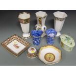 Aynsley 'Anniversary Collection' vase, two Wedgwood vases 'Sarah' and 'Clio', Beswick dish, two