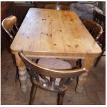 Scrub-top pine kitchen table and four Victorian style chairs. Condition report: see terms and