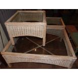 Large wicker conservatory coffee table and a pair of matching lamp tables. Condition report: see