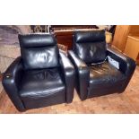 Two black leather armchairs originally from Arighi Bianchi costing £1,430 for the pair. Condition