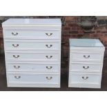 White chest of five long drawers and a small chest of three drawers. Condition report: see terms and