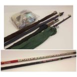 Shimano 9.6 twin power rod, Shakespeare 9.6 (10240 Super Fly rod, 12' Traverse Carp rod and a bag of