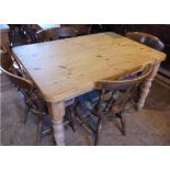 Pine kitchen table and four Victorian style chairs. Condition report: see terms and conditions